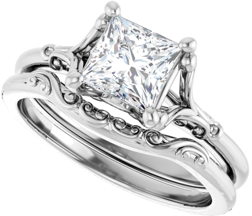 Sužadėtuvių Žiedas „Solitaire“ 585 Baltojo Aukso Square 5.5mm (10)