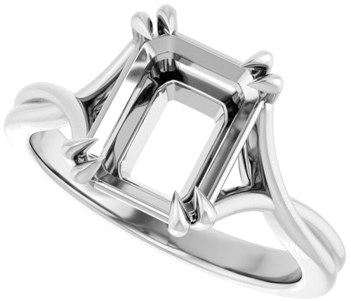 14K White 9x7 mm Emerald Solitaire Engagement Ring Mounting (5)