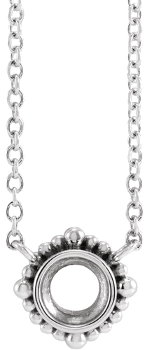 Sterling Silver 5 mm Round Beaded Bezel-Set 18  Necklace Mounting (1)