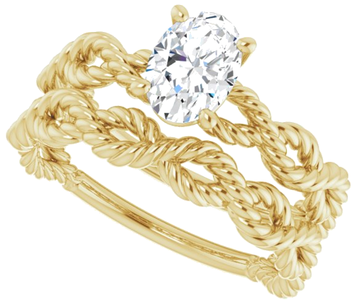 Sužadėtuvių Žiedas „Twisted Rope Solitaire“ 585 Geltonojo Aukso Oval 7mm x 5mm (10)