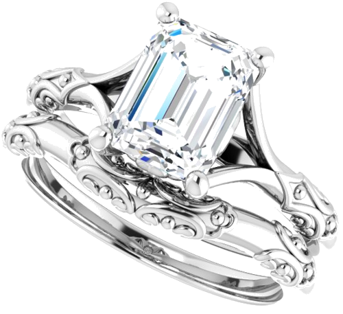 Sužadėtuvių Žiedas „Solitaire Split Shank“ 585 Baltojo Aukso Emerald 8mm x 6mm (10)