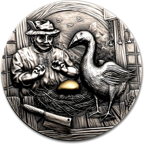 2 oz Žąsis dedanti aukso kiaušinius Palau 10 dolerių sidabrinė moneta (1)