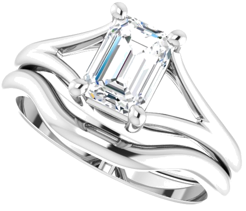 14K White 7x5 mm Emerald 4-Prong Cathedral Split Shank Engagement Ring Mounting (10)