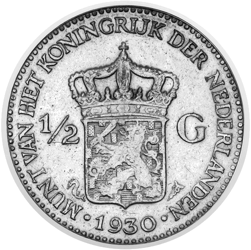 1/2 гулдена Вилхелмина (1921–1930) Нидерландия сребърна монета (2)