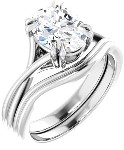 14K White 9x7 mm Oval Solitaire Engagement Ring Mounting (6)