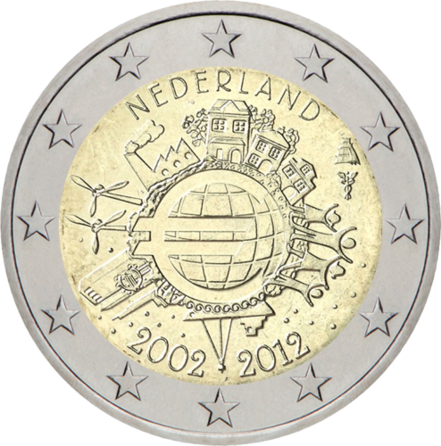 2012 Nīderlandes desmit gadu jubilejas (TYE) 2 eiro monēta (1)