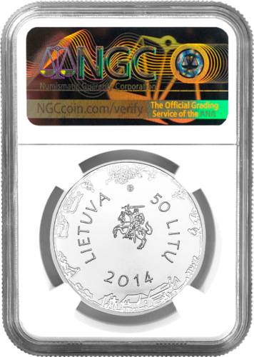 2014 Donelaitis Lietuva 50 litų sidabrinė moneta PF 70 ULTRA CAMEO (2)