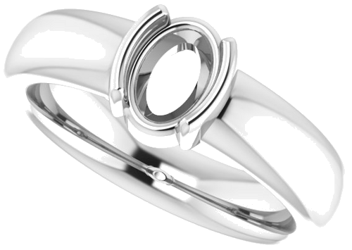 14K White 7 x 5 mm Oval Half Bezel Solitaire Engagement Ring Mounting (5)