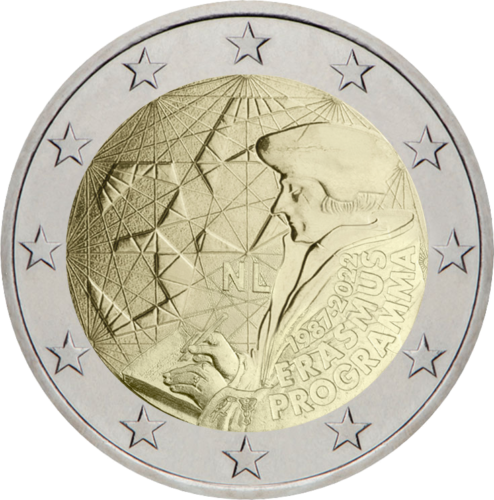 2022 Nyderlandai Erasmus 35-metis 2 eurų moneta kortelėje (2)