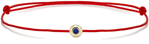 Red thread bracelet with a gold bead and sapphire (1)