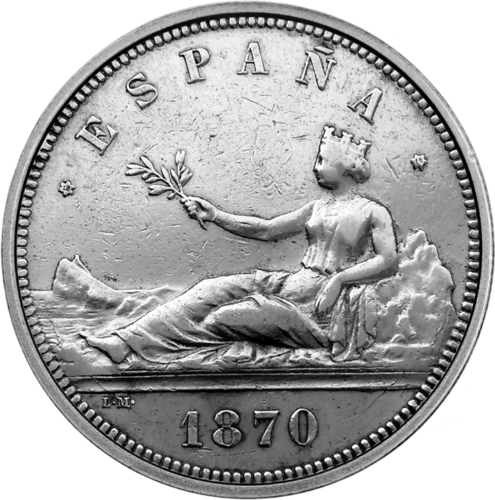 5 Pesetas Provisional Government (1869-1870) Spain silver coin (1)