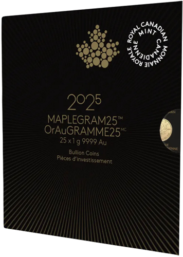 25 x 1 g Maplegram 2025 Kanada Klevo lapo auksinės monetos (8)