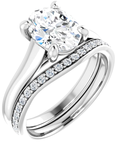 14K White 9x7 mm Oval Solitaire Engagement Ring Mounting (6)