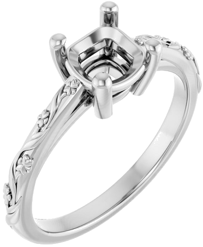 14K White 6 mm Cushion Solitaire Engagement Ring Mounting (1)