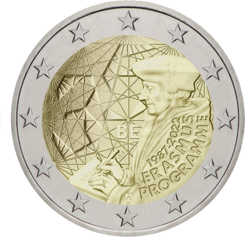 2022 Белгия Еразъм €2 BU монета върху карта (3)