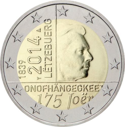 2014 Luksemburgas neatkarības 175. gadadienas 2 eiro monēta (1)