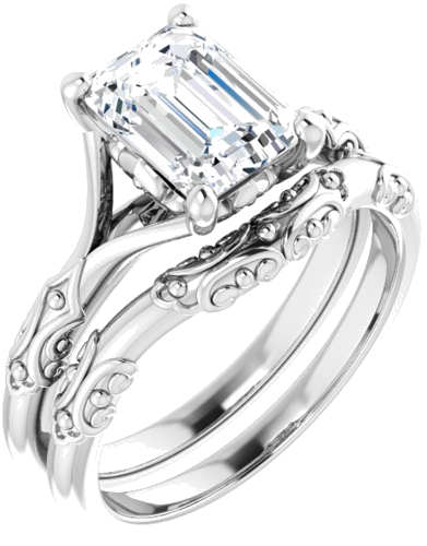 14K White 8x6 mm Emerald Solitaire Engagement Ring Mounting (6)