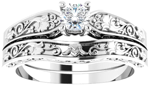 14K White 4.1 mm Round Floral Solitaire Engagement Ring Mounting (8)