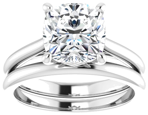 14K White 8 mm Cushion Solitaire Engagement Ring Mounting (8)