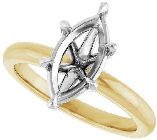 14K Yellow White 12x6 mm Marquise Solitaire Engagement Ring Mounting (5)