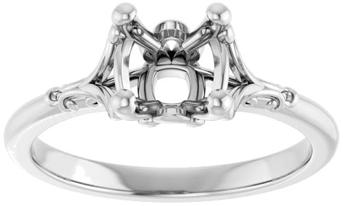 14K White 6 mm Cushion Solitaire Engagement Ring Mounting (3)