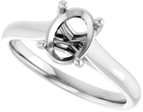 14K White 8x6 mm Oval Solitaire Engagement Ring Mounting (5)