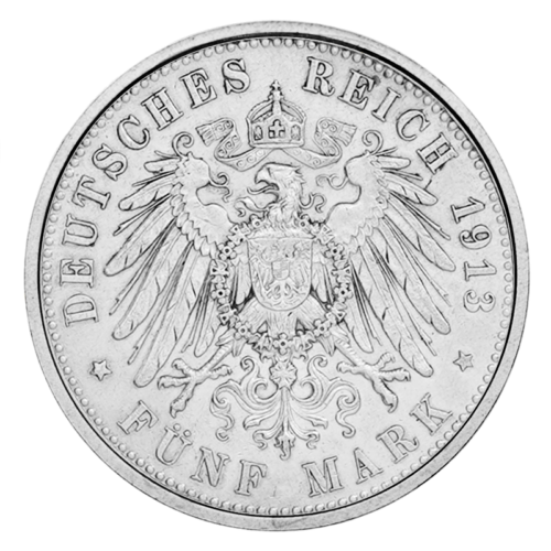 5 марок Вильгельм II (1913-1914) Германская империя серебряная монета (2)