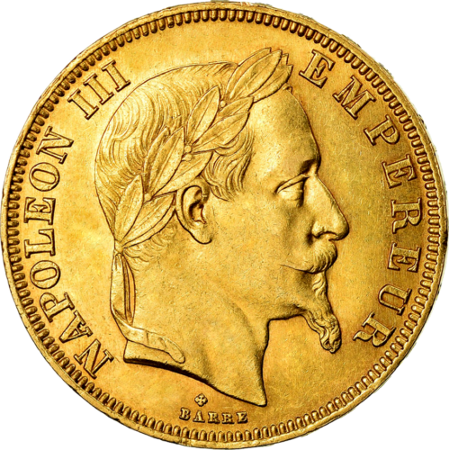 50 Frankų Napoleonas III su Vainiku (1855-1860) auksinė moneta Prancūzijos Imperija (1)