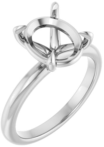 14K White 11x9 mm Oval Solitaire Engagement Ring Mounting (1)