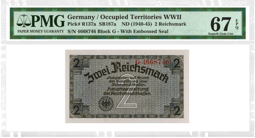 Германия (Остланд) 2 рейхсмарки PMG Superb GEM UNC 67 EPQ (1)