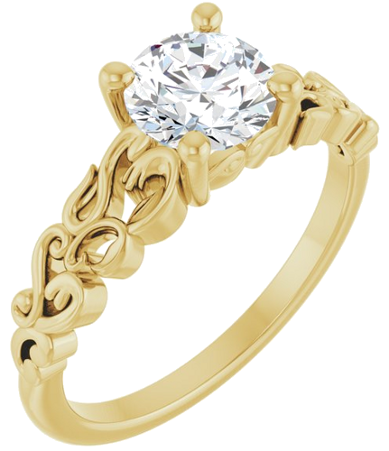 14K Yellow 6.5 mm Round Vintage-Inspired Solitaire Engagement Ring Mounting (6)