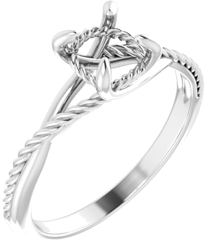 14K White 6.5 mm Round Solitaire Rope Engagement Ring Mounting (1)