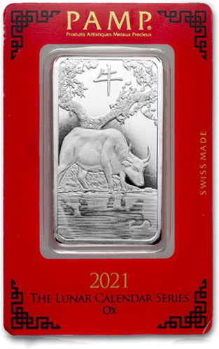 1 oz Jaučio metai 2021 Sidabro luitas Lunar PAMP (1)