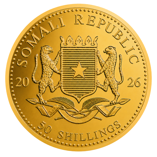 1/25 oz Dramblys 2026 Somalis auksinė moneta (2)