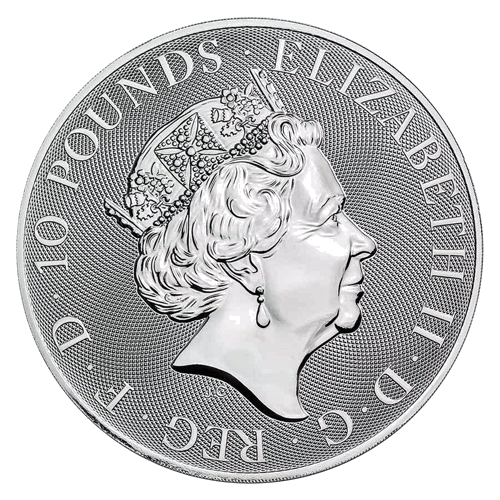 10 oz Белая Борзая Ричмонда Звери Королевы 2022 Великобритания серебряная монета (2)