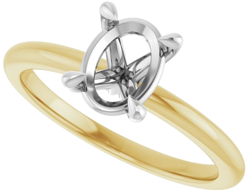 14K Yellow White 8x6 mm Oval Solitaire Engagement Ring Mounting (5)