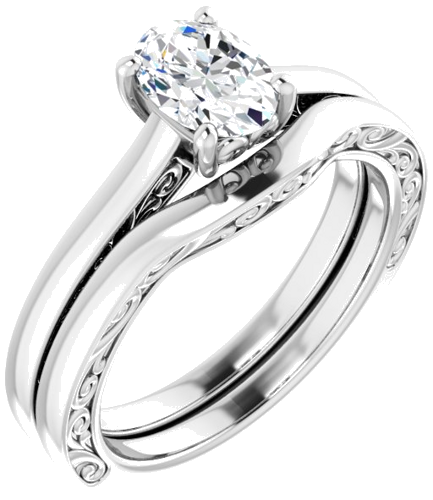 10K White  7x5 mm Oval Solitaire Engagement Ring Mounting (6)