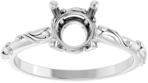 14K White 7 mm Round Solitaire Scroll Engagement Ring Mounting (3)