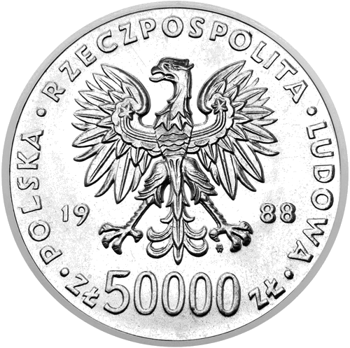 50 000 Zlotų Jozef Pilsudski 1988 Lenkija sidabrinė moneta (2)
