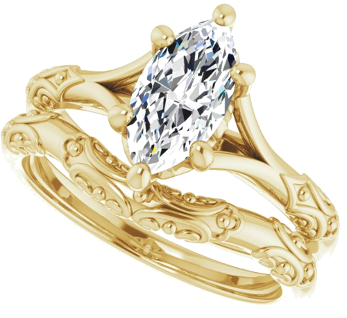 Sužadėtuvių Žiedas „Solitaire Sculptural“ 10k yellow gold Marquise 10mm x 5mm (10)