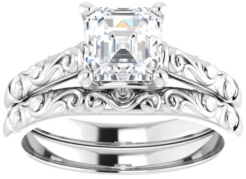 14K White 6 mm Asscher Solitaire Engagement Ring Mounting (8)