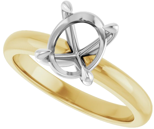 14K Yellow White 9x7 mm Oval Solitaire Engagement Ring Mounting (5)