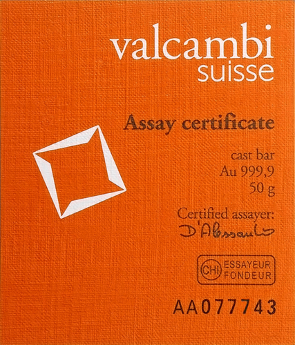 50 гр. Инвестиционно златно кюлче Valcambi (2)