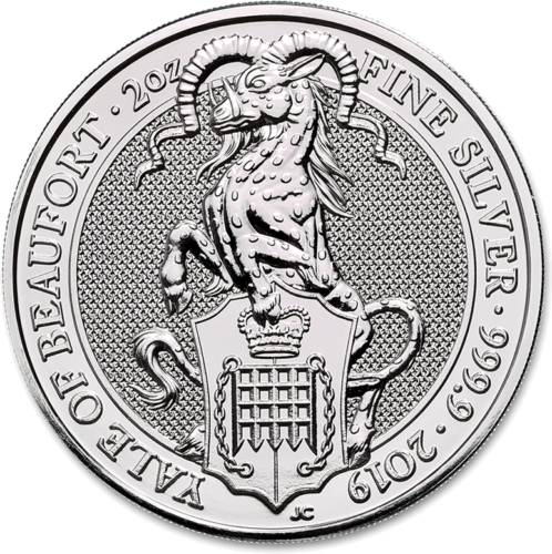 2019 Beauforto Ožys Karalienės žvėrys Didžioji Britanija 2 oz sidabrinė moneta (1)