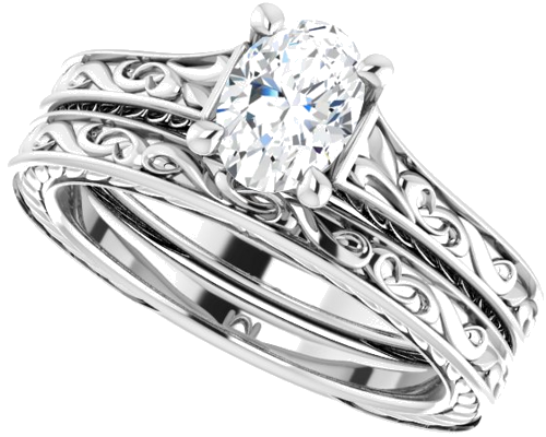 Sužadėtuvių Žiedas „Scroll Solitaire“ 585 Baltojo Aukso Oval 7mm x 5mm (10)