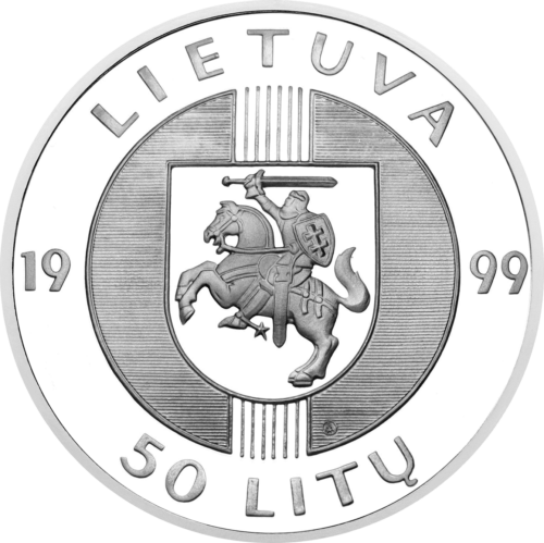 1999 Литва 10 години от Балтийския път, сребърна монета 50 лита (2)