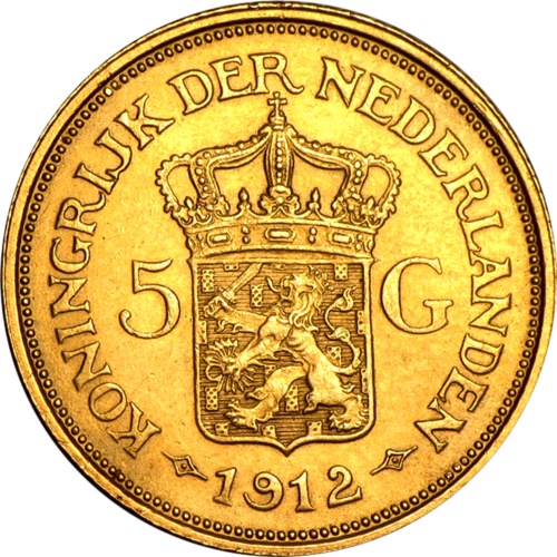5 Guilder gold coin Wilhelmina 1912 Kingdom of Netherlands (2)