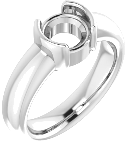 14K White 7 mm Round Half Bezel Solitaire Engagement Ring Mounting (1)