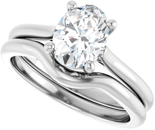 14K White 8x6 mm Oval Solitaire Engagement Ring Mounting (10)