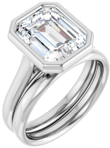 Sužadėtuvių Žiedas „Bezel-Set Solitaire“ 750 Baltojo Aukso Emerald 10mm x 8mm (6)